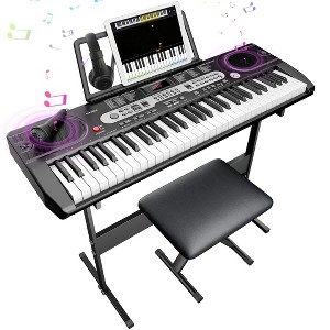 SUGIFT 61 Key Light-Up Electronic Keyboard Piano Set with with LCD Screen, Stand, Stool, Mic & Headphones - 1 of 4