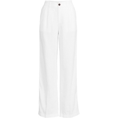 Lands' End Women's High Rise Wide Leg Linen Pleated Pants - 14 - White ...