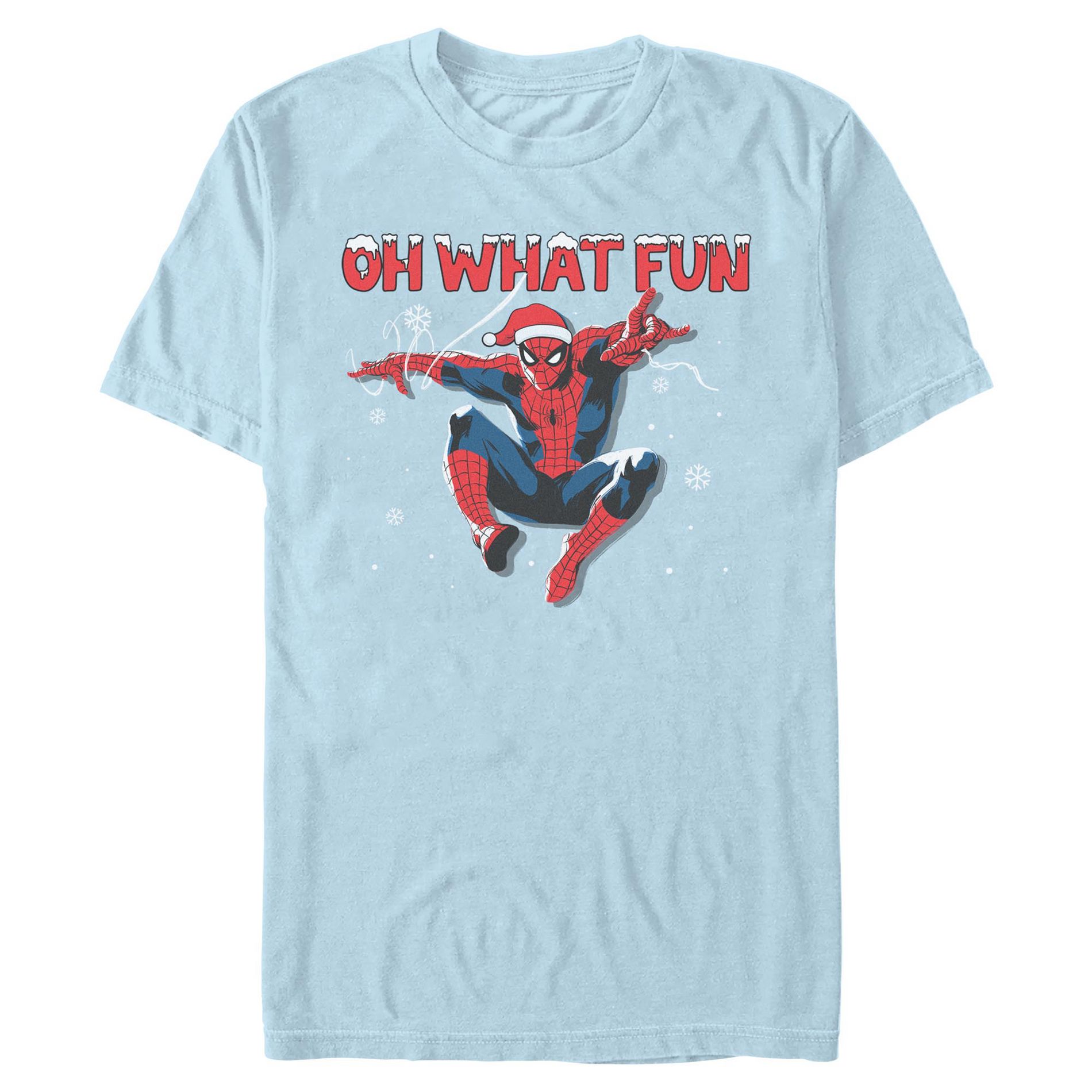 Mens Marvel: Spider-Man Oh What Fun Pose T Shirt - Light Blue - X Large