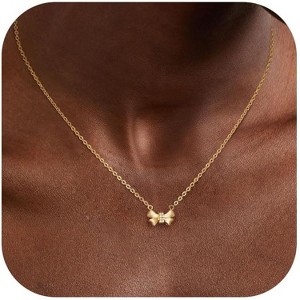 14K Gold Plated Necklace for Women Necklace Cute Small Tiny Bow Pendant Choker Chain Necklace - 1 of 4