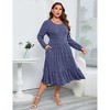 Coolmee Women's Plus Size Dresses Round Neck Long Sleeve Casual Midi Dress with Pockets - 4 of 4