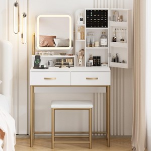Makeup Vanity with 3 Adjustable Lighting Mode & Charging Station, White Vanity Desk Set - 1 of 4