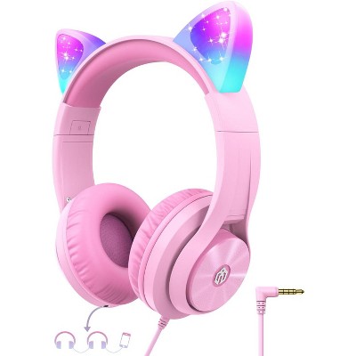 iClever Kids Headphones with Cat Ear Led Light Up, Safe Volume Limite Kids Wired Headphones with FunShare Foldable Over-Ear Headphones for