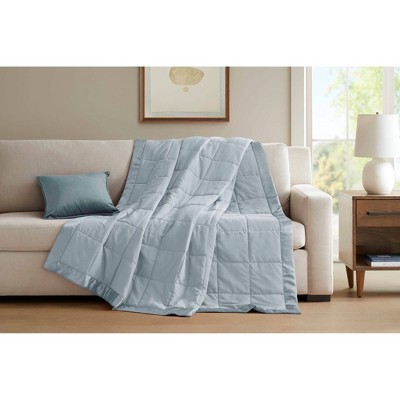 Full Blue Down Alternative Blanket with Satin Trim