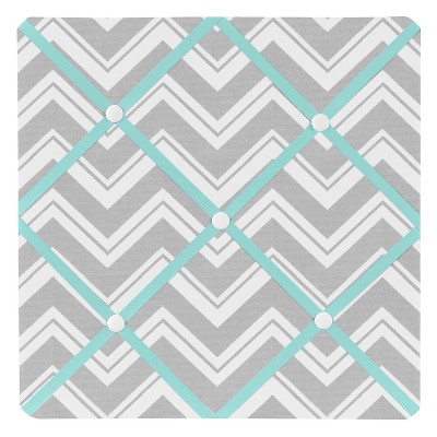 Sweet Jojo Designs Boy, Girl, Unisex/Gender Neutral Fabric Photo Memo Board Zig Zag Grey White and Turquoise