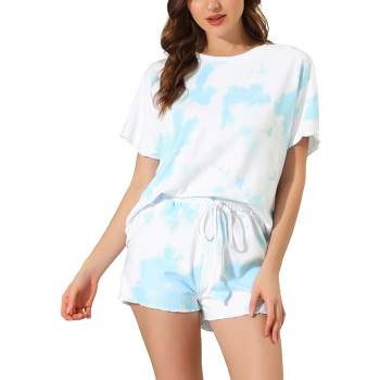 cheibear Women's Tie Dye Short Sleeves Sleepshirt with Shorts Lounge Pajama Set
