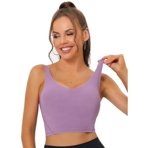 Allegra K Women's Workout Fitness Longline Wireless Padded Yoga Sports Bra Purple Medium : Target