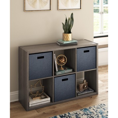 Graphite Gray Honeycomb Wooden 6-Cube Organizer for Kids and Toys