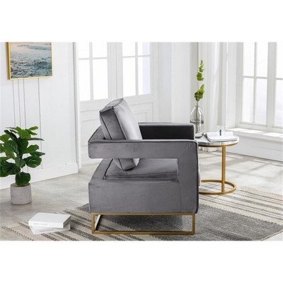 Gray Velvet Upholstered Accent Chair with Gold Base