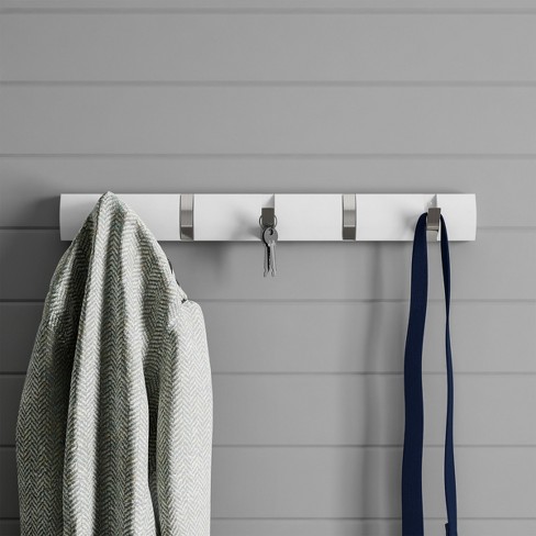 Wall Hook Rail-mounted Hanging Rack With 5 Retractable Hooks-storage  Organization Decor For Coats, Towels, Bags And More By Hastings Home (white)  : Target