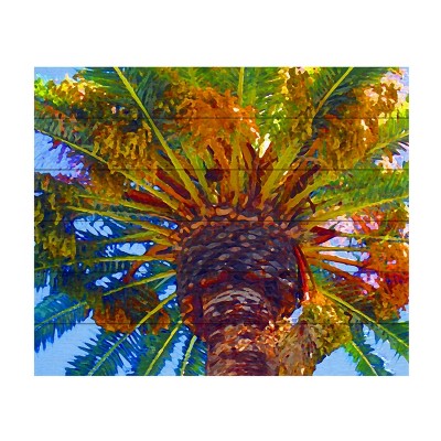 Vibrant Palm Tree Mixed Media Wood Slat Wall Art