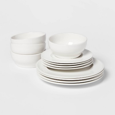  12pc Stoneware Everyday Dinnerware Set White - Threshold™ 