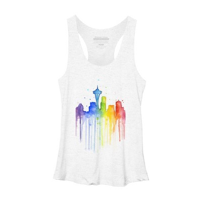 Women's Design By Humans Seattle Skyline Rainbow Watercolor By OlechkaDesign Racerback Tank Top