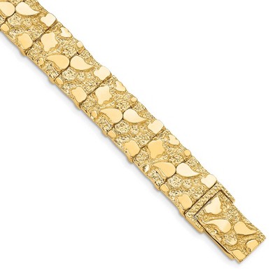 Black Bow Jewelry 12mm 10k Yellow Gold Nugget Link Bracelet, 8 Inch
