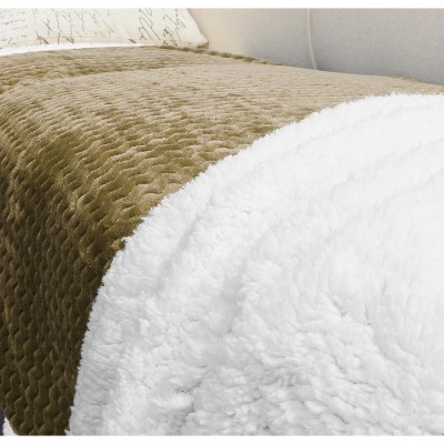 Mocha Reversible Fleece and Sherpa Throw Blanket, 50x60 Inches