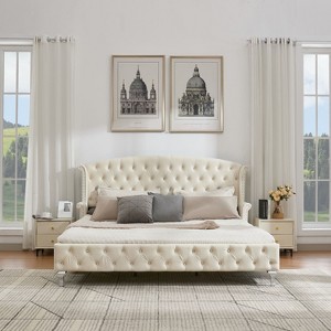 Christopher Knight Home Cresht Classic Velvet Upholstered Diamond Button-Tufted Bed with Wingback Headboard - 1 of 4