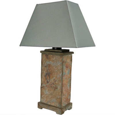 Sunnydaze Contemporary Natural Slate and Fabric Cream Shade Indoor/Outdoor Weather-Resistant Table Lamp