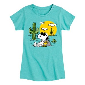 Girls' - Peanuts - Snoopy & Woodstock Fitted Short Sleeve Graphic T-Shirt - 1 of 4