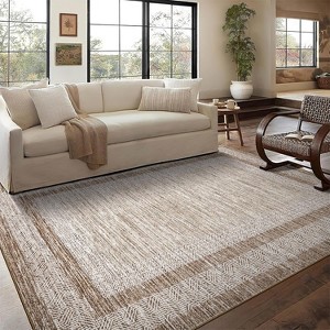 Modern Rug Thin Washable Non-Slip Geometric Border Low Pile Foldable Soft Non-Shedding Indoor Accent Carpet - 1 of 4