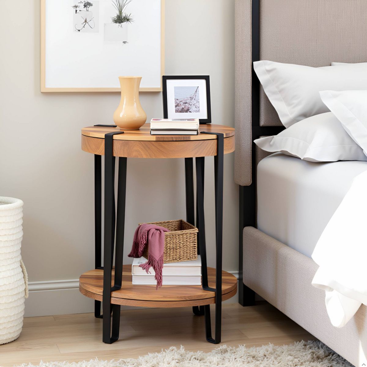 Alaterre Furniture 21" Ryegate Natural Brown Live Edge Solid Wood Round End Table Metal And Wood - thumbnail 9