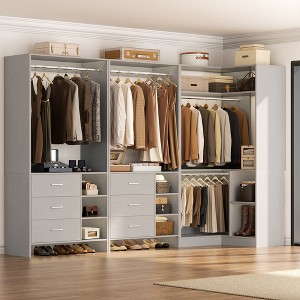 Aheaplus Set of 3 Freestanding Corner Closet System, 92'' Space-saving Closet Organizer with Drawers and Hanging Rods - 1 of 4