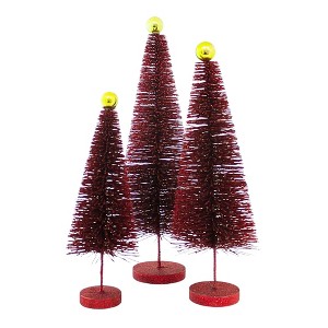 Cody Foster 18.0 Inch Red Glitter Trees 3 Pc Set Christmas Village Decorate Bottle Brush Trees - 1 of 3
