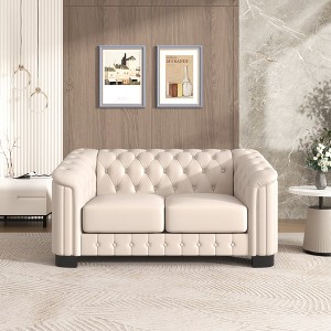 Velvet Upholstered Accent Sofa with Thick Removable Seat Cushion - 1 of 4