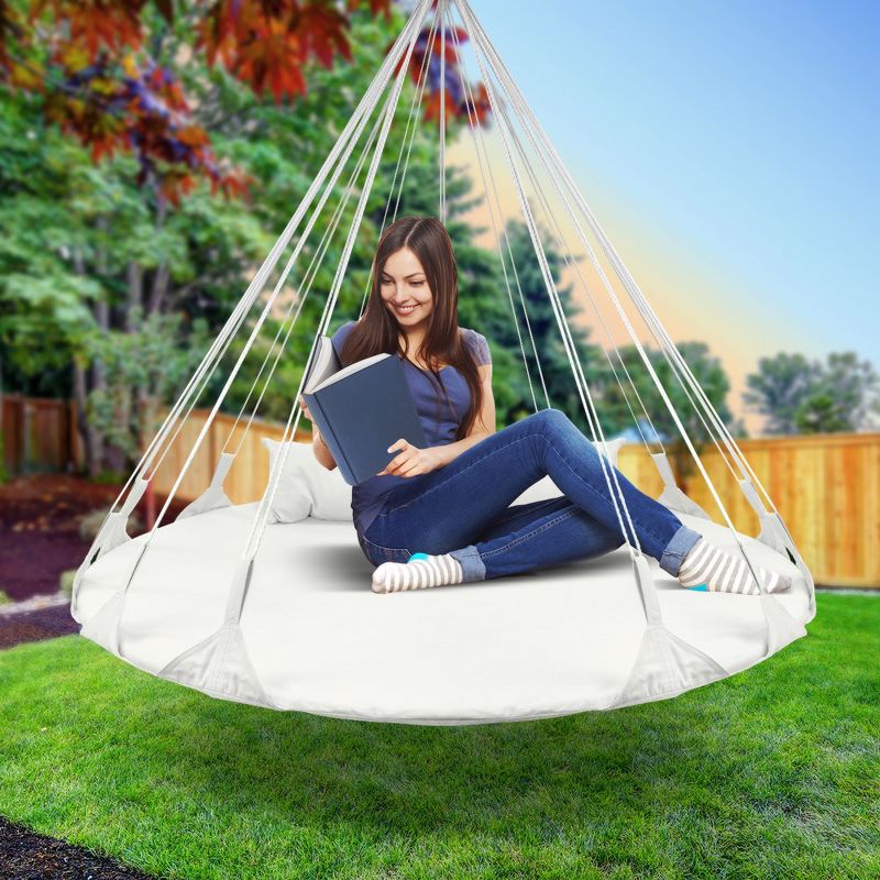 Sorbus 56" Stylish Hanging Swing Nest w/Pillow - Double Hammock Daybed Saucer Style Lounger Swing - Holds 264lbs Sturdy - White, 2 of 6