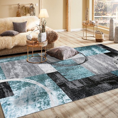 Elegance Abstract Blue-Gray Synthetic 5' x 7' Area Rug