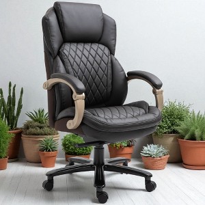 Mshliw Big and Tall PU Leather Executive Office Chair with Wide Seat, High Back, Diamond Stitching, Adjustable Height & Swivel Base - 1 of 4
