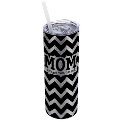 Elanze Designs Silvertone Sparkle 20 Ounce Double Wall Stainless Steel Glitter Travel Tumbler With Sliding Lid And Straw, Mom I love you more. The End
