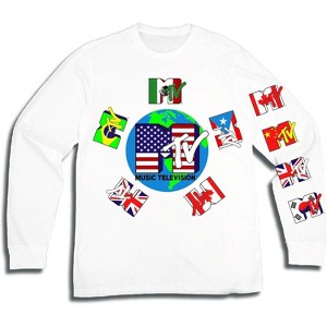 Mens MTV Long Sleeve Shirt - #TBT Mens 1980's 1990'S Clothing - I Want My MTV Music Television T-Shirt (White Flags, Small) - 1 of 4