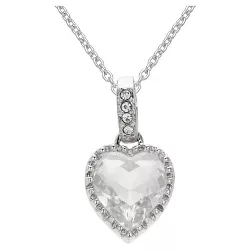 Heart Pendant in Silver Plate with Clear Crystals from Swarovski - Clear/Gray (18")
