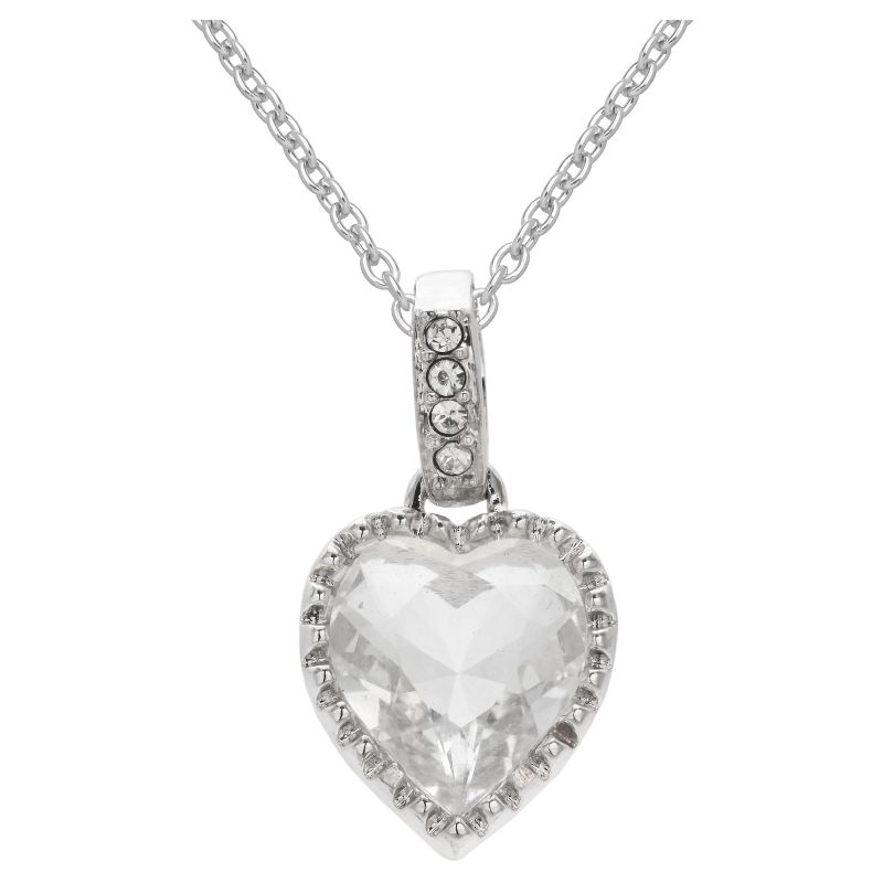 Heart Pendant in Silver Plate with Clear Crystals from Swarovski - Clear/Gray (18"), 1 of 2
