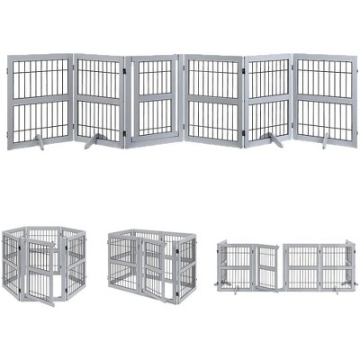 unipaws Pet Playpen with Wood and Wire 6 Panels