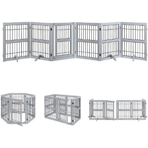 unipaws Pet Playpen with Wood and Wire 6 Panels - 1 of 4