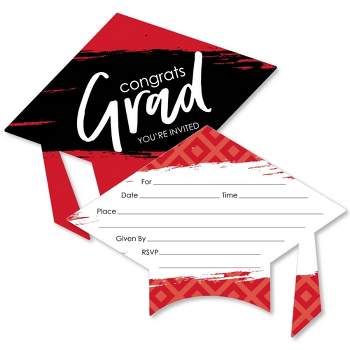 Big Dot of Happiness Red Graduation Party Invitations - Shaped Fill-In Invite Cards with Envelopes - Set of 12