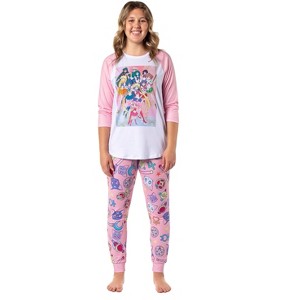 Sailor Moon Merch Women's Character Poster Raglan Jogger Pajama Set - 1 of 4