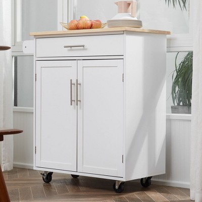 NicBex Mobile Kitchen Island Cart Morden Kitchen Carts on Wheels with Storage, 1 Cabinet and 1 Drawer for Dining Rooms, White
