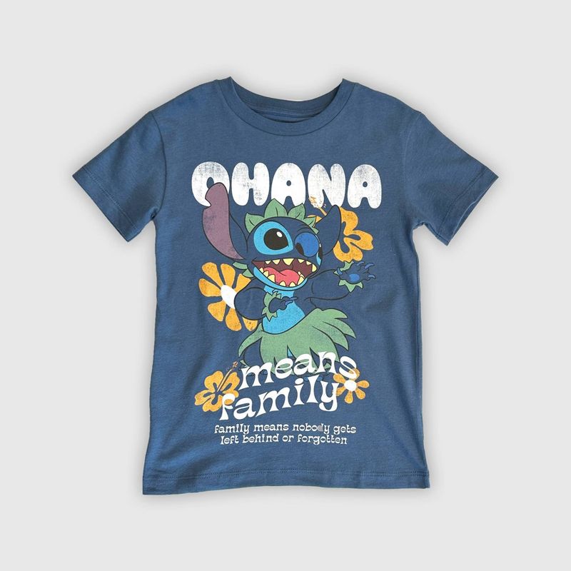 Boys&#39; Lilo &#38; Stitch Ohana Short Sleeve Graphic T-Shirt - Blue, 1 of 2