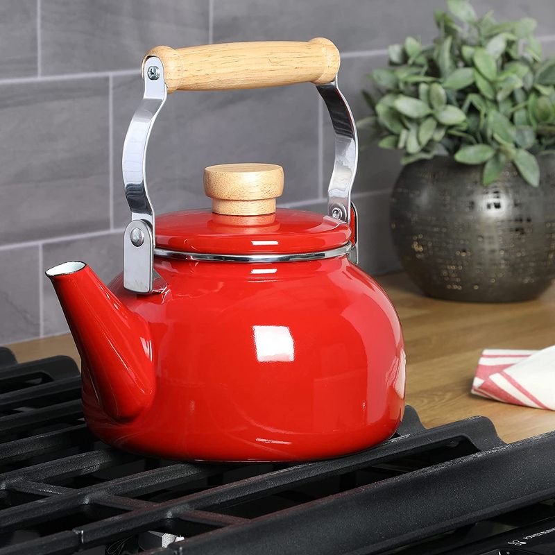 Mr. Coffee Quentin 1.5 Quart Tea Kettle With Fold Down Handle in Red, 5 of 6