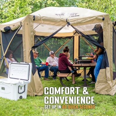 Tan Portable Outdoor Gazebo Canopy Shelter with Mesh Screen