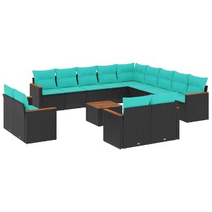 vidaXL 14 Piece Patio Sofa Set with Cushions Black Poly Rattan - 1 of 4