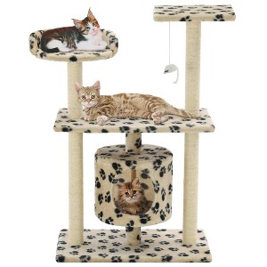 vidaXL Cat Tree Beige with paw prints - 1 of 4
