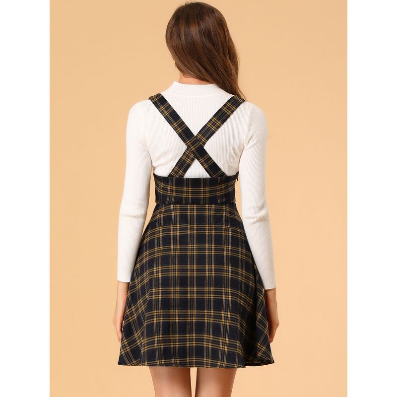 Allegra K Women's Pinafore Overall Tartan Checks Braces A-line Suspender Skirt, 5 of 7