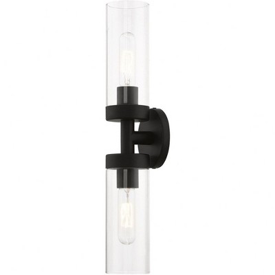 Black Steel 2-Light Vanity with Clear Glass Shades