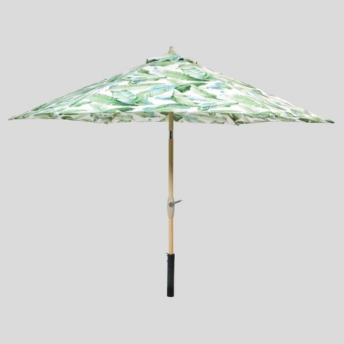 9 Round Vacation Tropical Patio Umbrella Duraseason Fabric Green Light Wood Pole Threshold Target