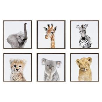 13" x 13" 6pc Ari Safari Animals Wall Art Gray - Kate & Laurel All Things Decor