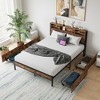 CAVINAS Platform Bed with Charging Station,Bed Frame with Storage Headboard,Box Spring Not Required,Brown/Black - 2 of 4