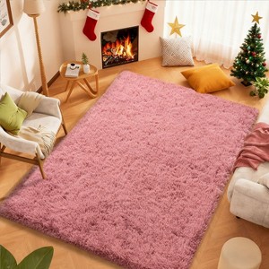 Blush Pink Shag Rug Ultra-Soft 1.7in Thick Non-Slip with Grip Pads for Bedroom or Office - 1 of 4